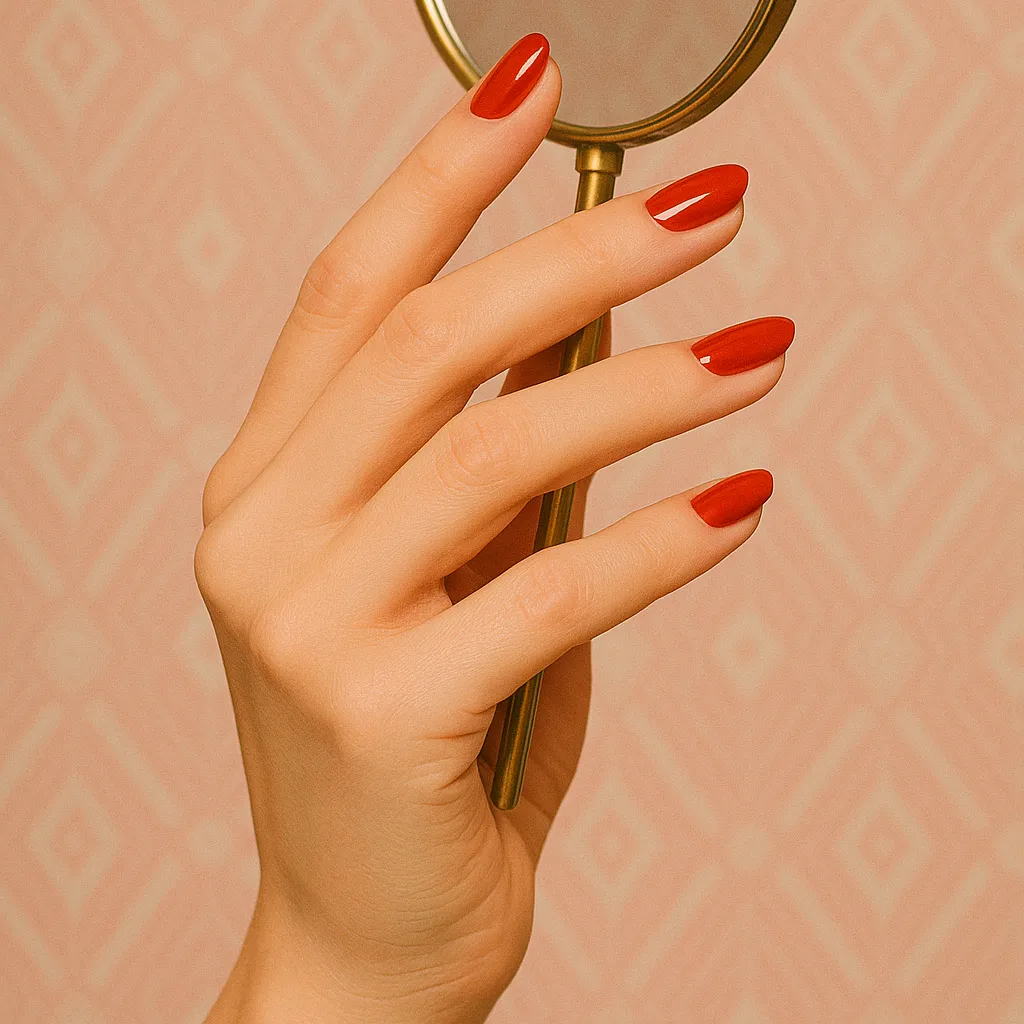 Vernis rouge rétro sur ongles soignés : manucure vintage onglerie professionnelle